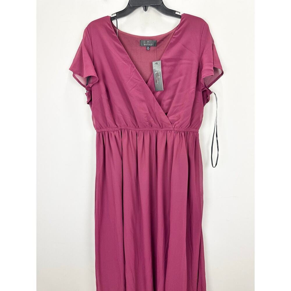 Lulu's Wine V-Neck Maxi Dress with Side Slit - Picture 6 of 11